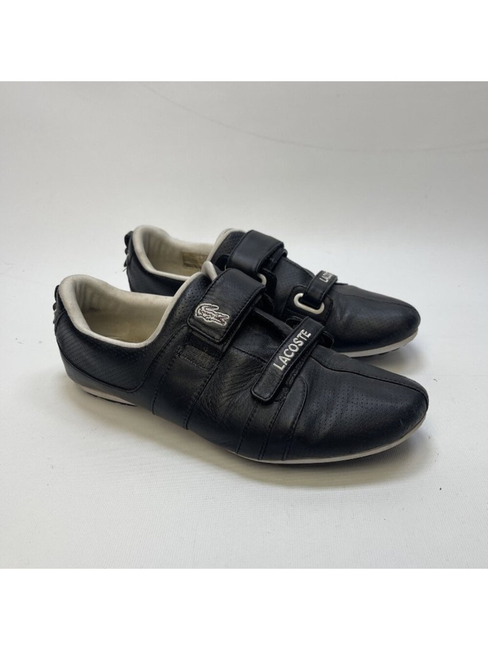 VTG Y2K 90s Lacoste Sport Black Leather Sneakers Straps Women’s Sz 9 US Retro
